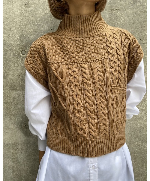 MLI'A(エムリア)の「パッチワークケーブルニット(ニット/セーター・レディース・アイボリー/ブラック/モカ・M)」の12枚目の写真