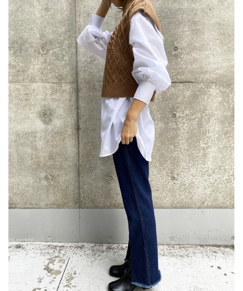 MLI'A(エムリア)の「パッチワークケーブルニット(ニット/セーター・レディース・アイボリー/ブラック/モカ・M)」の11枚目の写真