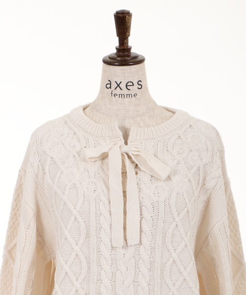 axes femme（アクシーズファム）の「レースアップ花刺繍ニットＰＯ（ニット/セーター・レディース・キナリ/グリーン/ブラック・MEDIUM）」の7枚目の写真