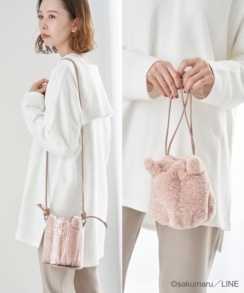 ROPE' PICNIC（ロペピクニック）の「【うさまる×ROPE' PICNIC】エコファー巾着＆クリアショルダーバッグ（ショルダーバッグ・レディース・オフホワイト/ピンク・FREE）」の5枚目の写真