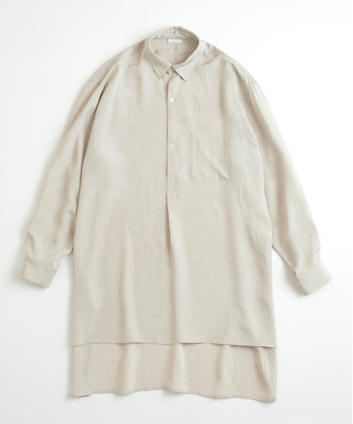 Blanc YM（ブランワイエム）の「Blanc YM ブランワイエム / Long Acetate Shirt オーバーサイズ アセテートロングシャツ プルオーバー トロミシャツ / BL-22S-ALS（シャツ/ブラウス・メンズ・サックスブルー/キナリ・MEDIUM）」の6枚目の写真
