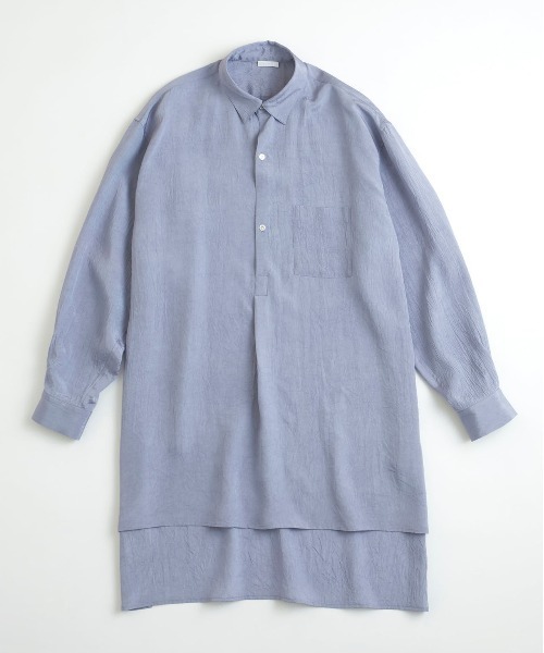Blanc YM（ブランワイエム）の「Blanc YM ブランワイエム / Long Acetate Shirt オーバーサイズ アセテートロングシャツ プルオーバー トロミシャツ / BL-22S-ALS（シャツ/ブラウス・メンズ・サックスブルー/キナリ・MEDIUM）」の7枚目の写真