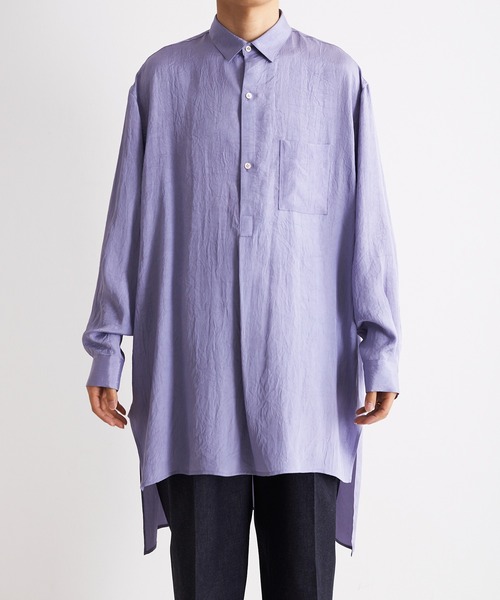 Blanc YM（ブランワイエム）の「Blanc YM ブランワイエム / Long Acetate Shirt オーバーサイズ アセテートロングシャツ プルオーバー トロミシャツ / BL-22S-ALS（シャツ/ブラウス・メンズ・サックスブルー/キナリ・MEDIUM）」の10枚目の写真