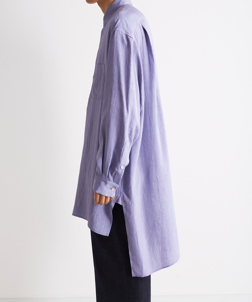 Blanc YM（ブランワイエム）の「Blanc YM ブランワイエム / Long Acetate Shirt オーバーサイズ アセテートロングシャツ プルオーバー トロミシャツ / BL-22S-ALS（シャツ/ブラウス・メンズ・サックスブルー/キナリ・MEDIUM）」の11枚目の写真