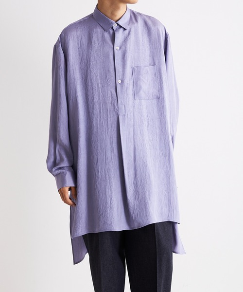 Blanc YM（ブランワイエム）の「Blanc YM ブランワイエム / Long Acetate Shirt オーバーサイズ アセテートロングシャツ プルオーバー トロミシャツ / BL-22S-ALS（シャツ/ブラウス・メンズ・サックスブルー/キナリ・MEDIUM）」の8枚目の写真