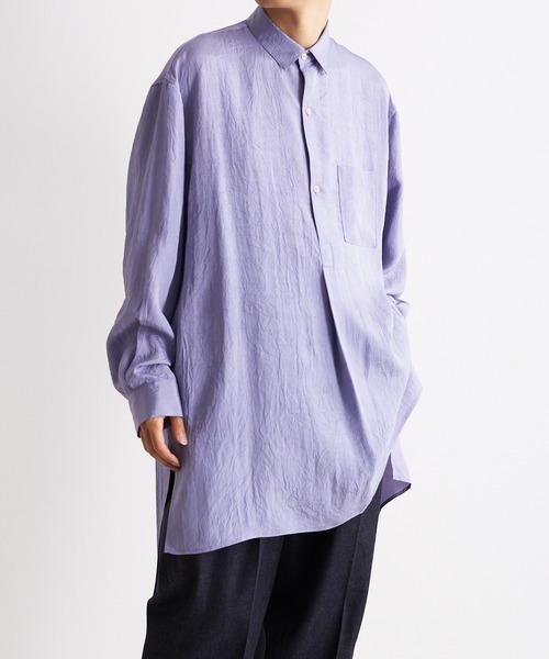 Blanc YM（ブランワイエム）の「Blanc YM ブランワイエム / Long Acetate Shirt オーバーサイズ アセテートロングシャツ プルオーバー トロミシャツ / BL-22S-ALS（シャツ/ブラウス・メンズ・サックスブルー/キナリ・MEDIUM）」の9枚目の写真