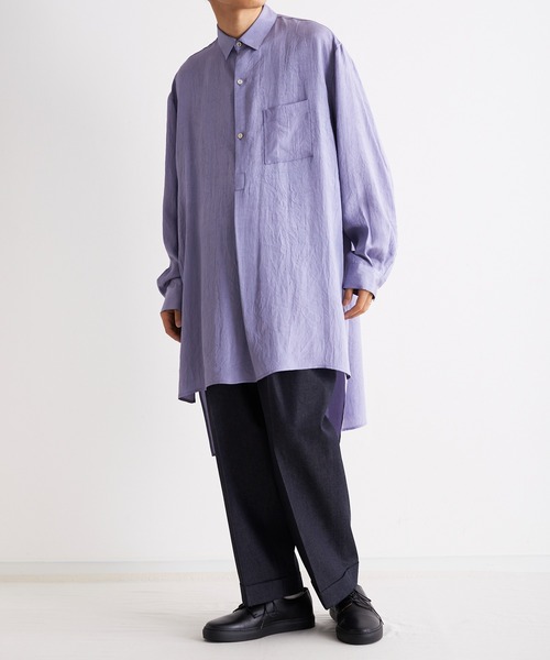 Blanc YM（ブランワイエム）の「Blanc YM ブランワイエム / Long Acetate Shirt オーバーサイズ アセテートロングシャツ プルオーバー トロミシャツ / BL-22S-ALS（シャツ/ブラウス・メンズ・サックスブルー/キナリ・MEDIUM）」の17枚目の写真