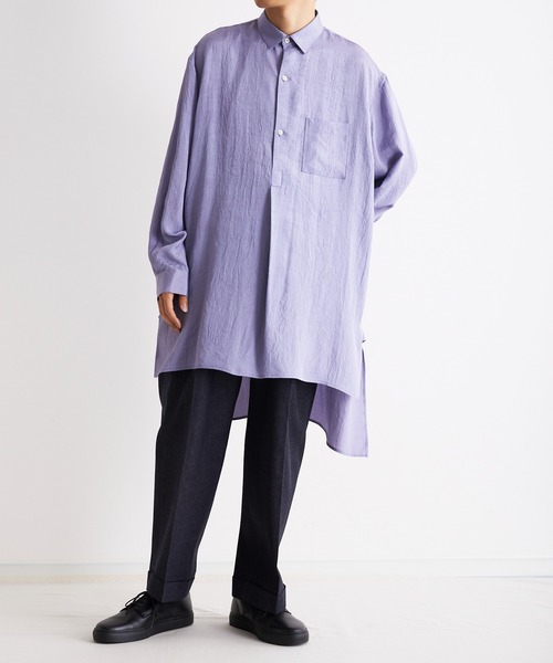 Blanc YM（ブランワイエム）の「Blanc YM ブランワイエム / Long Acetate Shirt オーバーサイズ アセテートロングシャツ プルオーバー トロミシャツ / BL-22S-ALS（シャツ/ブラウス・メンズ・サックスブルー/キナリ・MEDIUM）」の18枚目の写真