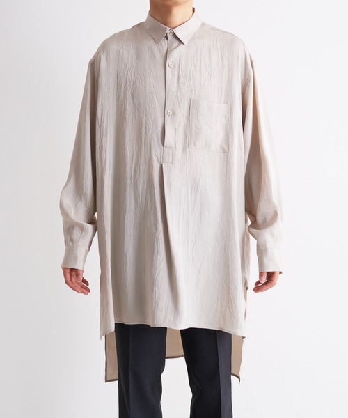 Blanc YM（ブランワイエム）の「Blanc YM ブランワイエム / Long Acetate Shirt オーバーサイズ アセテートロングシャツ プルオーバー トロミシャツ / BL-22S-ALS（シャツ/ブラウス・メンズ・サックスブルー/キナリ・MEDIUM）」の21枚目の写真