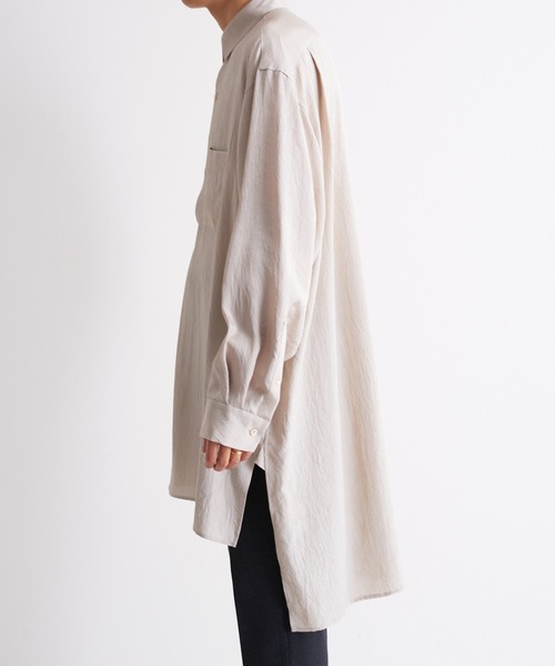 Blanc YM（ブランワイエム）の「Blanc YM ブランワイエム / Long Acetate Shirt オーバーサイズ アセテートロングシャツ プルオーバー トロミシャツ / BL-22S-ALS（シャツ/ブラウス・メンズ・サックスブルー/キナリ・MEDIUM）」の22枚目の写真