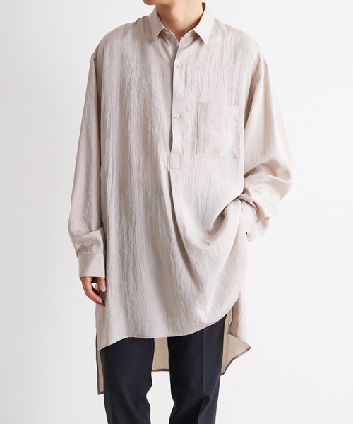 Blanc YM（ブランワイエム）の「Blanc YM ブランワイエム / Long Acetate Shirt オーバーサイズ アセテートロングシャツ プルオーバー トロミシャツ / BL-22S-ALS（シャツ/ブラウス・メンズ・サックスブルー/キナリ・MEDIUM）」の19枚目の写真