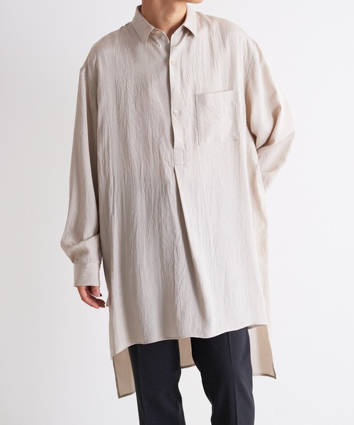 Blanc YM（ブランワイエム）の「Blanc YM ブランワイエム / Long Acetate Shirt オーバーサイズ アセテートロングシャツ プルオーバー トロミシャツ / BL-22S-ALS（シャツ/ブラウス・メンズ・サックスブルー/キナリ・MEDIUM）」の20枚目の写真
