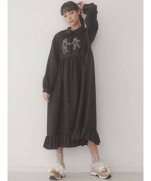 merry jenny（メリージェニー）の「ロングbearジャガードシャツワンピース（ワンピース・レディース・ブラック/ネイビー/ブルー・FREE）」の9枚目の写真