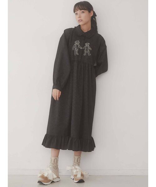 merry jenny（メリージェニー）の「ロングbearジャガードシャツワンピース（ワンピース・レディース・ブラック/ネイビー/ブルー・FREE）」の10枚目の写真