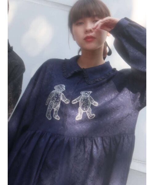 merry jenny（メリージェニー）の「ロングbearジャガードシャツワンピース（ワンピース・レディース・ブラック/ネイビー/ブルー・FREE）」の16枚目の写真