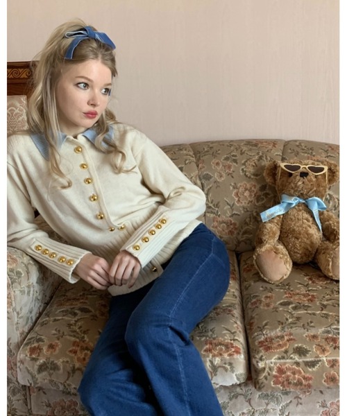 トップス epine gold button cardigan epine（エピヌ）の「bi-color gold botton knit cardigan