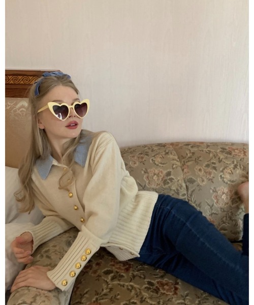 トップス epine gold button cardigan epine（エピヌ）の「bi-color gold botton knit cardigan