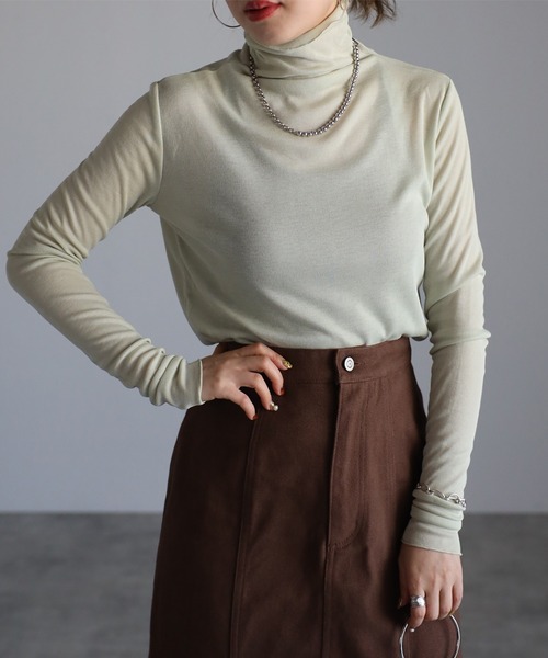 r.(アールドット)の「シアーフライス シームレス タートルPO(Tシャツ/カットソー・レディース・オフホワイト/ライトグレー/ブラック/グレイッシュベージュ/ライム/チャコールグレー・FREE)」の7枚目の写真