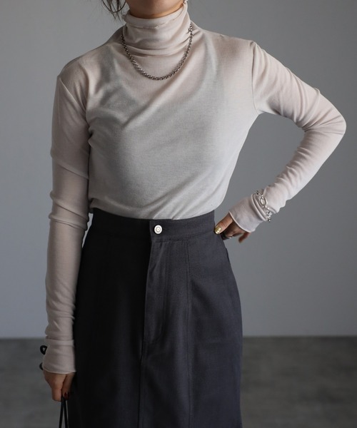 r.(アールドット)の「シアーフライス シームレス タートルPO(Tシャツ/カットソー・レディース・オフホワイト/ライトグレー/ブラック/グレイッシュベージュ/ライム/チャコールグレー・FREE)」の19枚目の写真