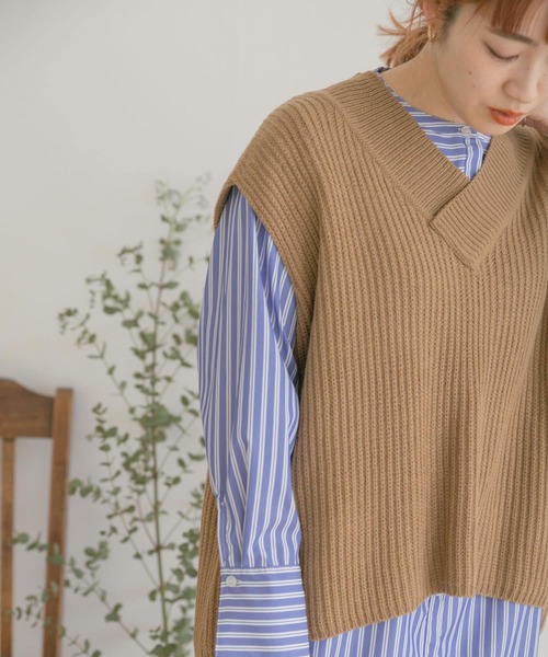 ITEMS URBANRESEARCH（アイテムズ アーバンリサーチ）の「ベストセットストライプシャツワンピース（ワンピース・レディース・ライトブルー/オフホワイト/ブルー・FREE）」の5枚目の写真