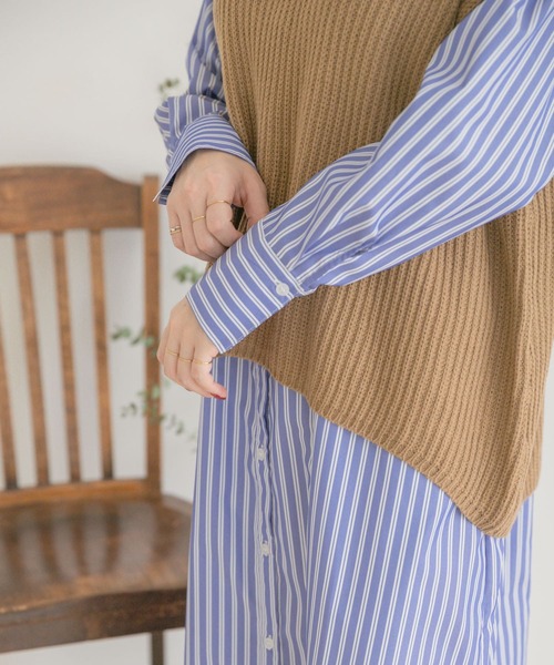 ITEMS URBANRESEARCH（アイテムズ アーバンリサーチ）の「ベストセットストライプシャツワンピース（ワンピース・レディース・ライトブルー/オフホワイト/ブルー・FREE）」の6枚目の写真