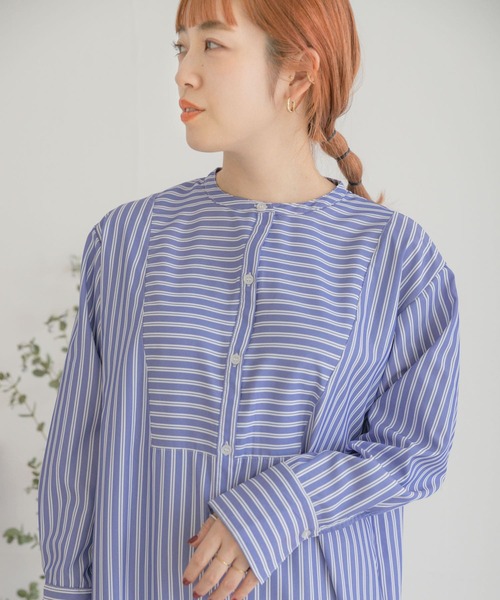 ITEMS URBANRESEARCH（アイテムズ アーバンリサーチ）の「ベストセットストライプシャツワンピース（ワンピース・レディース・ライトブルー/オフホワイト/ブルー・FREE）」の9枚目の写真