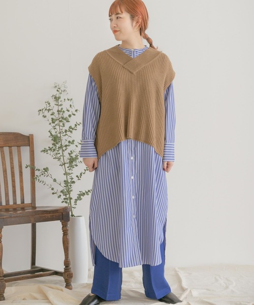 ITEMS URBANRESEARCH（アイテムズ アーバンリサーチ）の「ベストセットストライプシャツワンピース（ワンピース・レディース・ライトブルー/オフホワイト/ブルー・FREE）」の13枚目の写真