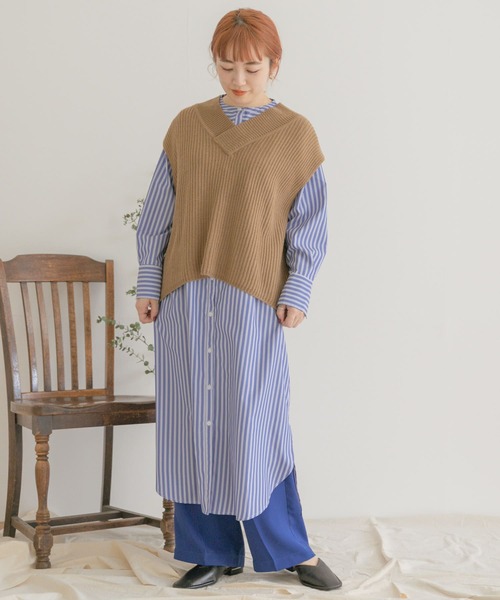 ITEMS URBANRESEARCH（アイテムズ アーバンリサーチ）の「ベストセットストライプシャツワンピース（ワンピース・レディース・ライトブルー/オフホワイト/ブルー・FREE）」の14枚目の写真