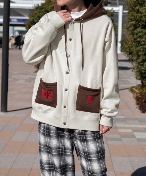 PairPair（ペアペア）の「スタジャンパーカー(ユニセックス)（パーカー・レディース・アイボリー/グレイッシュブルー・MEDIUM/LARGE）」の7枚目の写真