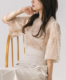 mysty woman | フローラルレース刺繍五分袖ブラウス 269706(シャツ/ブラウス)