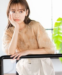 mysty woman | フローラルレース刺繍五分袖ブラウス 269706(シャツ/ブラウス)