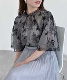 mysty woman | フローラルレース刺繍五分袖ブラウス 269706(シャツ/ブラウス)