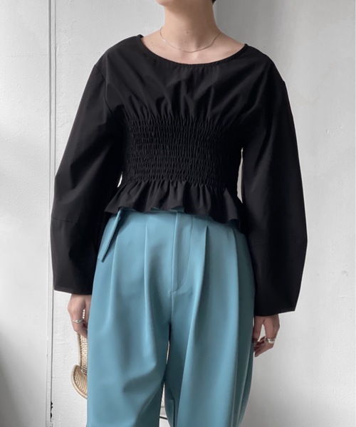 Solace（ソレイス）の「シャーリングショートフレアブラウス（シャツ/ブラウス・レディース・ブラック/グリーン/ナチュラル・FREE）」の18枚目の写真