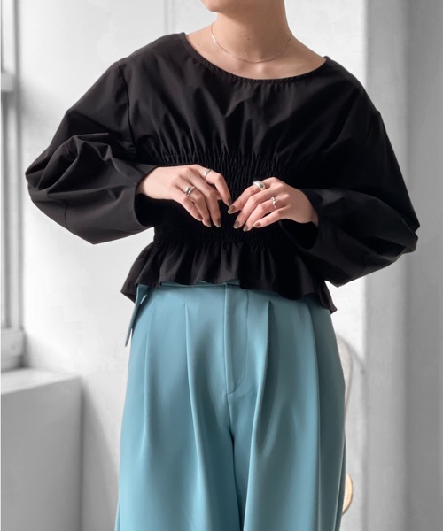 Solace（ソレイス）の「シャーリングショートフレアブラウス（シャツ/ブラウス・レディース・ブラック/グリーン/ナチュラル・FREE）」の17枚目の写真