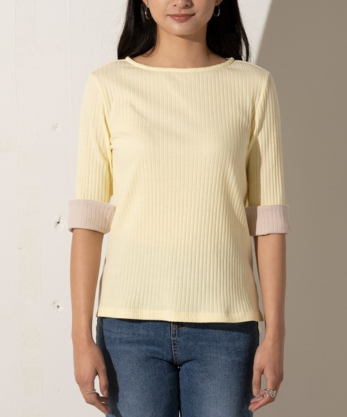 EUCLAID（エウクレイド）の「バイカラーワイドリブカットソー（Tシャツ/カットソー・レディース・ベージュ/ネイビー/ライトイエロー・FREE）」の10枚目の写真