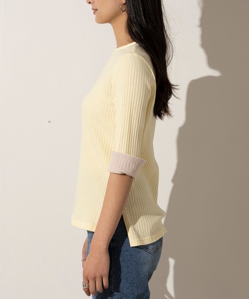EUCLAID（エウクレイド）の「バイカラーワイドリブカットソー（Tシャツ/カットソー・レディース・ベージュ/ネイビー/ライトイエロー・FREE）」の8枚目の写真