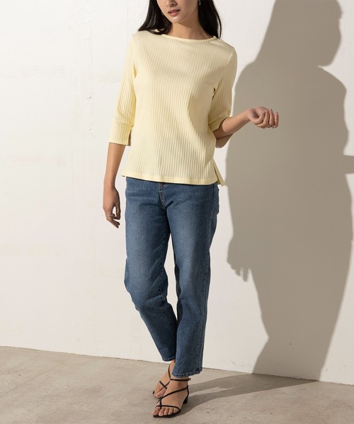 EUCLAID（エウクレイド）の「バイカラーワイドリブカットソー（Tシャツ/カットソー・レディース・ベージュ/ネイビー/ライトイエロー・FREE）」の7枚目の写真