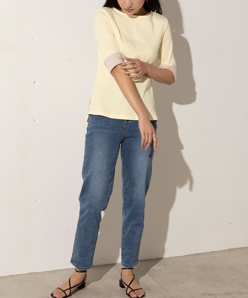 EUCLAID（エウクレイド）の「バイカラーワイドリブカットソー（Tシャツ/カットソー・レディース・ベージュ/ネイビー/ライトイエロー・FREE）」の12枚目の写真