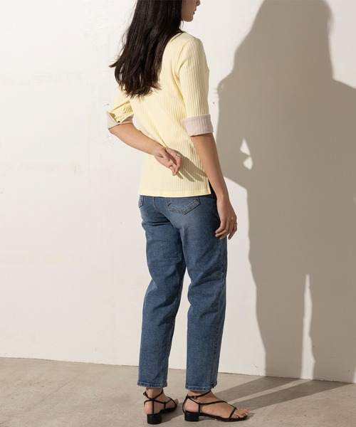 EUCLAID（エウクレイド）の「バイカラーワイドリブカットソー（Tシャツ/カットソー・レディース・ベージュ/ネイビー/ライトイエロー・FREE）」の4枚目の写真