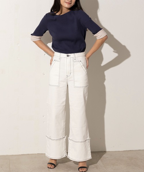 EUCLAID（エウクレイド）の「バイカラーワイドリブカットソー（Tシャツ/カットソー・レディース・ベージュ/ネイビー/ライトイエロー・FREE）」の14枚目の写真