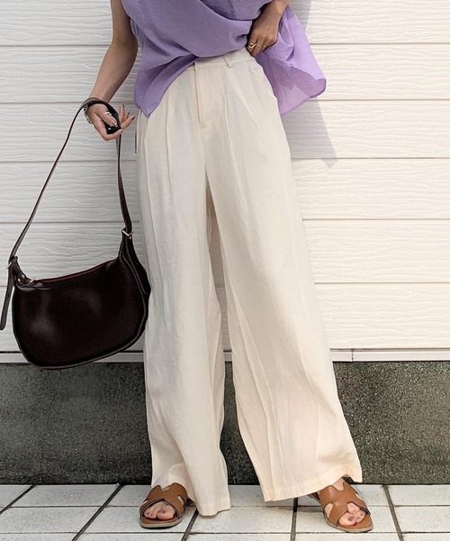 Q(キュー)の「レーヨンスラブワイドパンツ(その他パンツ・レディース・ブラック/アイボリー/マスタード/ブルー・MEDIUM)」の2枚目の写真