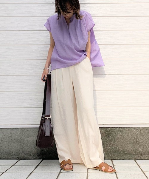 Q(キュー)の「レーヨンスラブワイドパンツ(その他パンツ・レディース・ブラック/アイボリー/マスタード/ブルー・MEDIUM)」の6枚目の写真