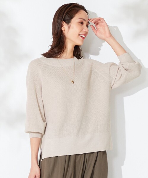ANY(エニィ)の「【接触冷感】リネンブレンド畦編み ニット(ニット/セーター・レディース・ベージュ系/ライラック系/アイボリー系/オレンジ系・F)」の4枚目の写真