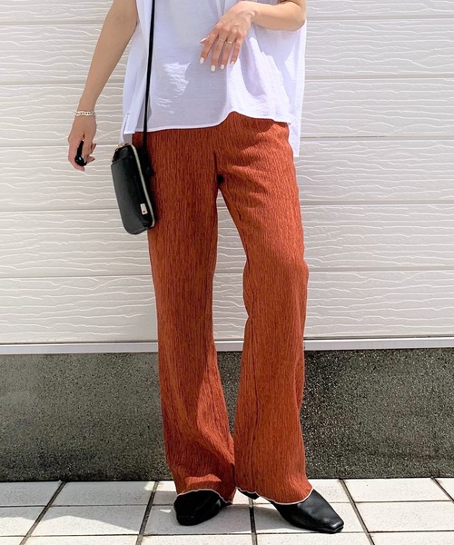 Q(キュー)の「プリーツリブパンツ(その他パンツ・レディース・グリーン/テラコッタ・MEDIUM)」の1枚目の写真