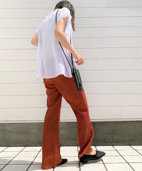 Q(キュー)の「プリーツリブパンツ(その他パンツ・レディース・グリーン/テラコッタ・MEDIUM)」の8枚目の写真