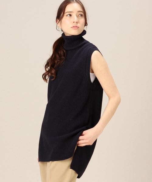 BEAUTY&YOUTH UNITED ARROWS（ビューティーアンドユースユナイテッドアローズ）の「BY 5Gコットン畦タートルニットベスト ◆（ベスト・レディース・ホワイト/ネイビー・フリー）」の2枚目の写真