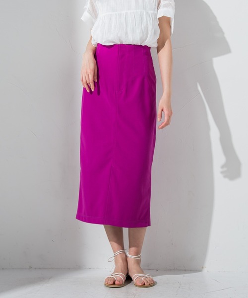 socolla(ソコラ)の「【socolla】ウエストダーツストレッチジョーゼットスカート(スカート・レディース・ブラック/パープル/グレー/オフホワイト・S/M)」の4枚目の写真