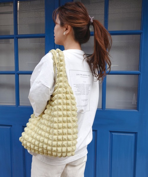 CORNERS（コーナーズ）の「ポップコーンマルシェバック（ショルダーバッグ・レディース・ブラック/アイボリー/パープル/ミント/イエロー/サックスブルー/ピンク・FREE）」の6枚目の写真