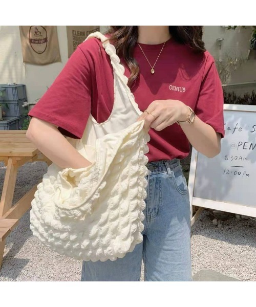 CORNERS（コーナーズ）の「ポップコーンマルシェバック（ショルダーバッグ・レディース・ブラック/アイボリー/パープル/ミント/イエロー/サックスブルー/ピンク・FREE）」の2枚目の写真