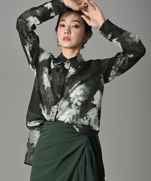 funda mine（ファンダマイン）の「funda mine オリジナル レトロフラワーパターンシフォンブラウス（シャツ/ブラウス・レディース・ブラック・FREE）」の8枚目の写真